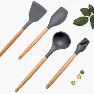 木柄锅铲不粘锅专用硅胶铲子炒菜铲家用不伤锅厨具铲勺套装大汤勺