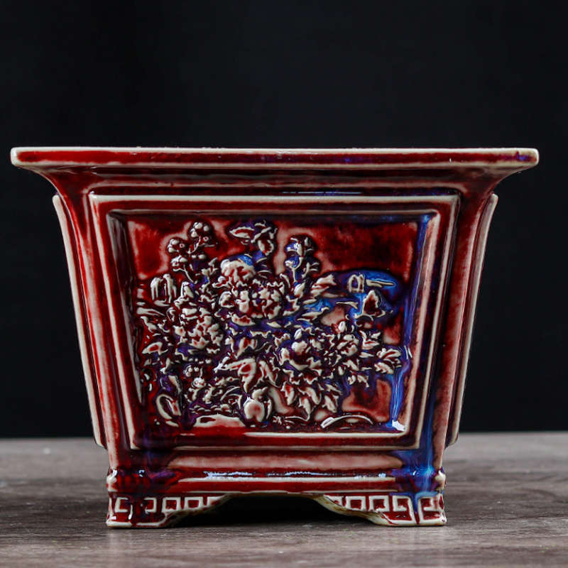 造景口青花20造景高15cm盆景青花钧瓷花盆图大号牡丹陶瓷釉里红