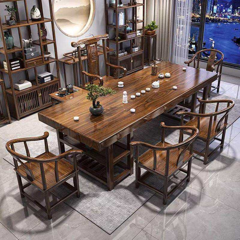 实木大板茶桌椅组合新中式简约茶几办公室古典功夫禅意家用泡茶台
