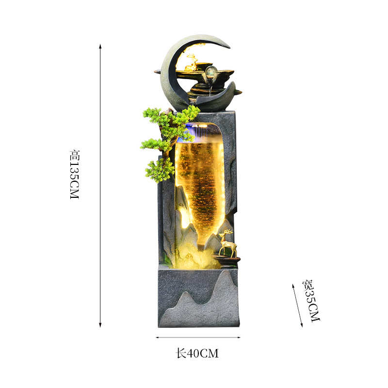 现代生财装饰品流水喷泉落地旁边电视柜盆景客厅办公室循环水摆件