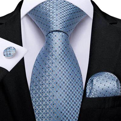 Luxury Blue Plaid Dot Silk Ties For Men Solid Wedding Access
