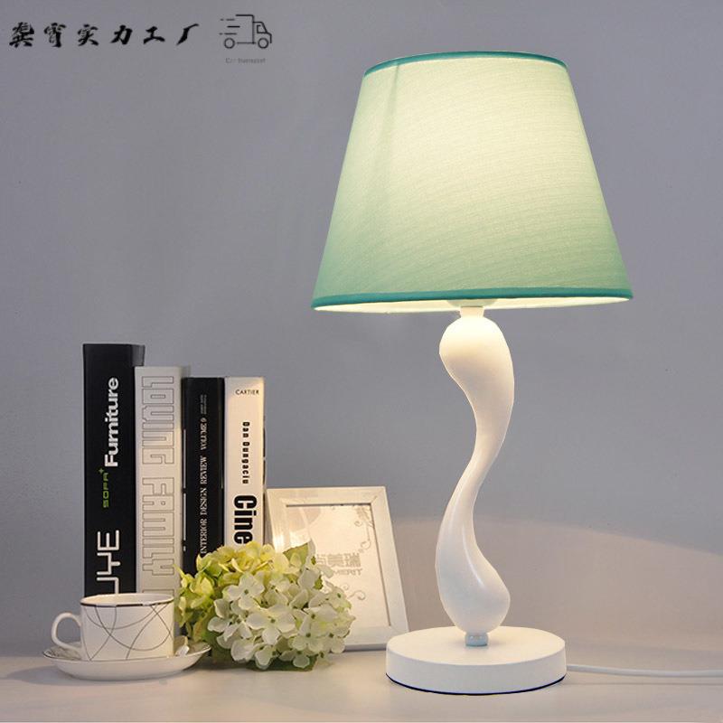现代简约时DTP尚卧室头书房台灯创意时蓝色尚布艺遥床控台灯饰灯
