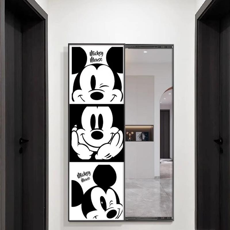 米奇隐藏式全身镜玄关装饰画推拉镜子挂画简约卧室壁画隐形穿衣镜
