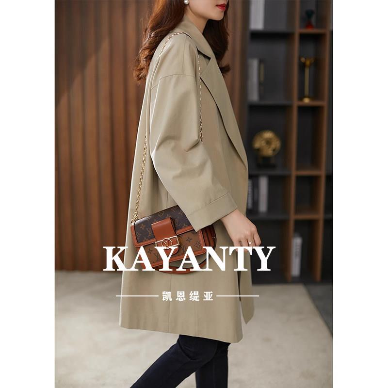 KAYANTY西装领风衣女秋季新款外套中长款小个子韩版宽松休闲大衣