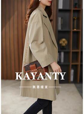 KAYANTY西装领风衣女秋季新款外套中长款小个子韩版宽松休闲大衣