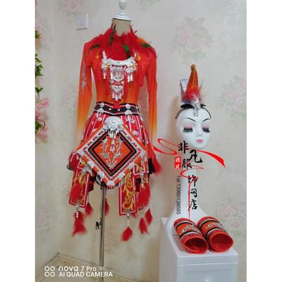 高档新款独舞艺定考演出服苗族装《丹朝服阳》演凤出服表演服舞台