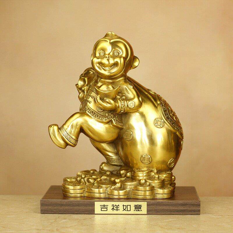 久鉴 猴子摆件 铜猴吉祥物 十二生肖寿桃猴金属猴工艺礼品摆饰家