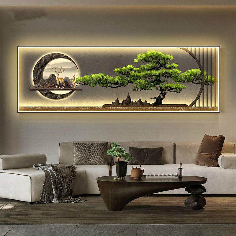 迎客松新中式客厅装饰画办公室沙发背景墙挂画茶室茶桌挂件山水画