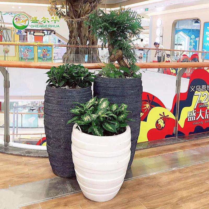 玻璃钢花盆横纹仿大理石美陈花器户外绿植酒店装饰摆件组合大花瓶