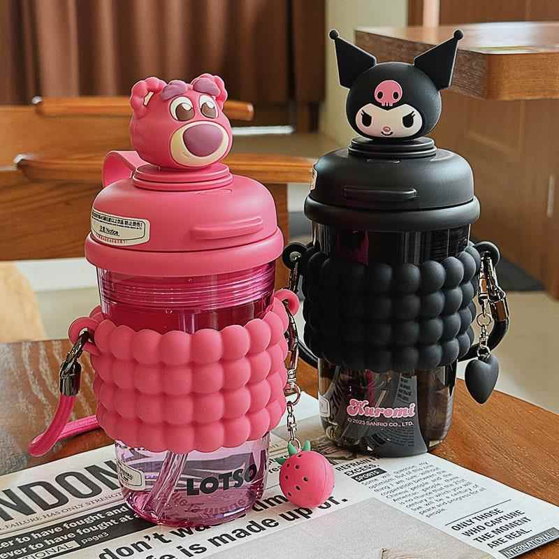 草莓熊库洛米吸管杯夏天儿童成人tritan塑料水杯孕妇产妇专用杯子
