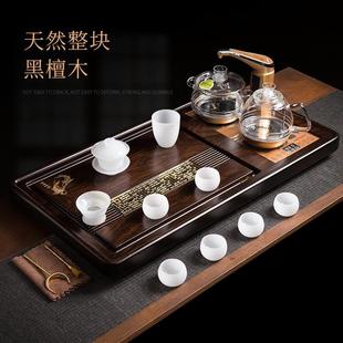 帶電磁爐套裝 黑檀木一體茶盤整塊實木全自動上水一體式 功夫茶臺