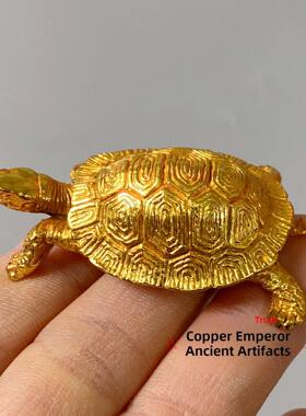 彷青铜镀金龟饰品可爱的小金龟手柄件茶宠物茶玩客厅办公室装饰品