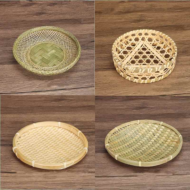 竹编圆盘水果点心小竹篮炸物竹篮子农家簸箕竹编制品盘手工编织篮