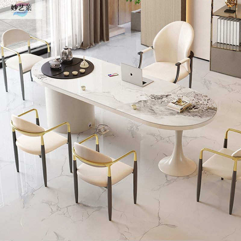 奶油风岩板茶桌椅组合餐桌椅现代简约办公室茶台整套面诊桌美容院,商业/办公家具,茶几,淘宝优惠券,粉丝福利购,淘宝优惠卷