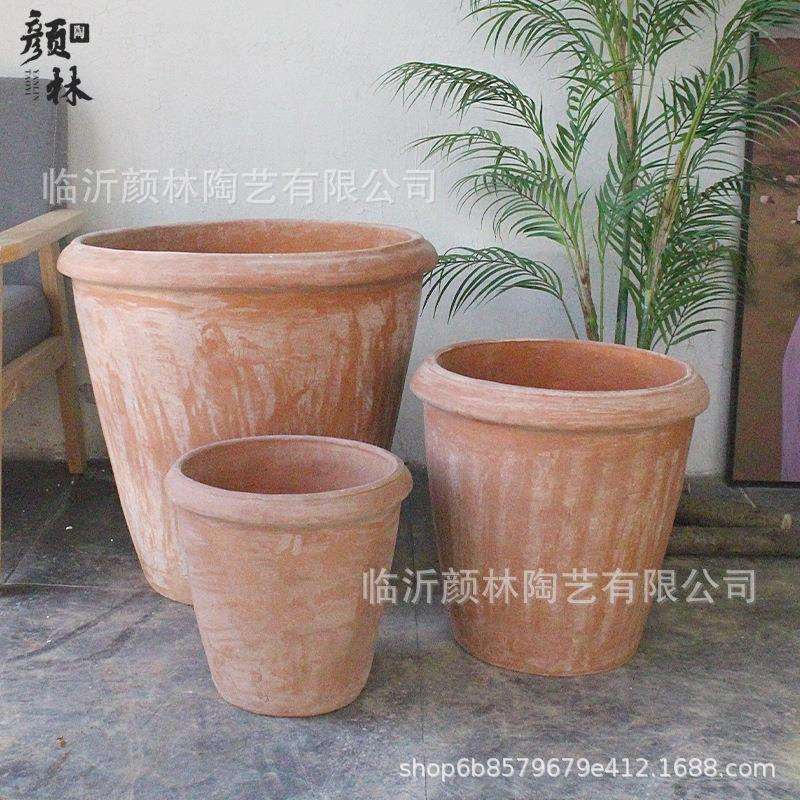 供应出口现货大口盆大码栽树盆复古庭院红陶盆粗陶美式乡村景观盆