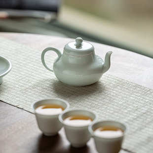 家用陶瓷圆融壶功夫茶具小品壶单壶 皓澜影青带过滤复古茶壶中式
