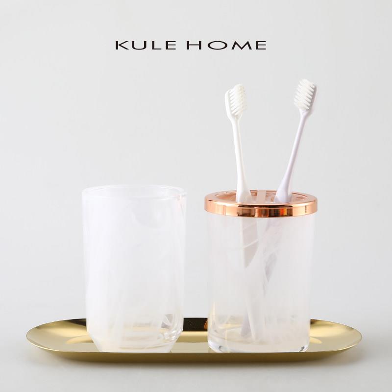 KULE HOME 轻奢玻璃漱口杯高颜值情侣刷牙杯卫生间洗漱牙刷杯套装