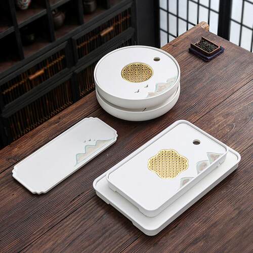 远山陶瓷茶2盘025新长方形TP240415家干用高档粗陶茶台泡台带排水