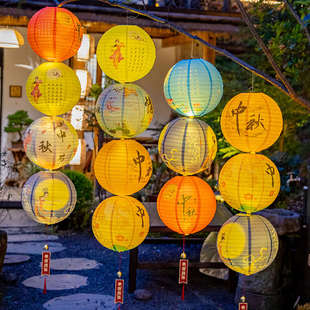 饰道具 国庆节古风灯笼商场店铺活动场景布置折叠灯笼挂串立柱装