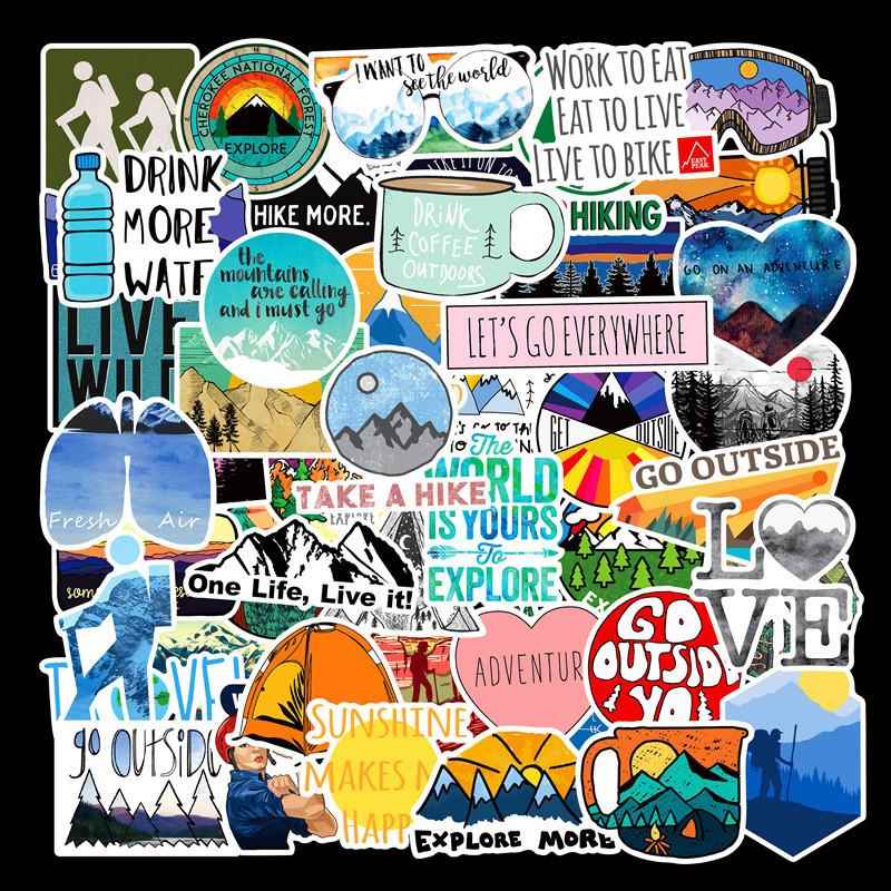 50张野营户外探险徒步登山亚马逊贴纸拉杆箱滑板笔记本涂鸦贴