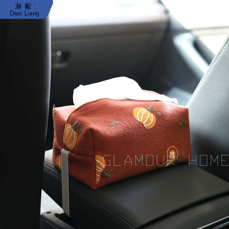 刺绣棉质布艺纸巾盒餐桌抽纸袋车载可挂餐巾纸收纳袋有型立体包邮