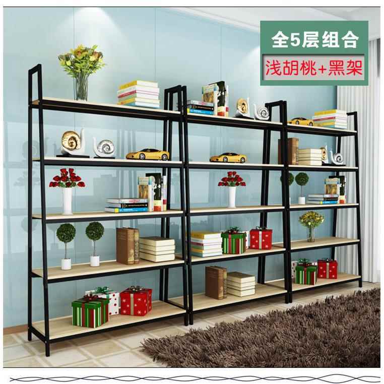简易创意新款钢木书架落地式展示架收纳储物架货架立式展柜