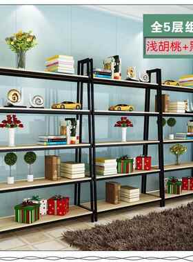 简易创意新款钢木书架落地式展示架收纳储物架货架立式展柜