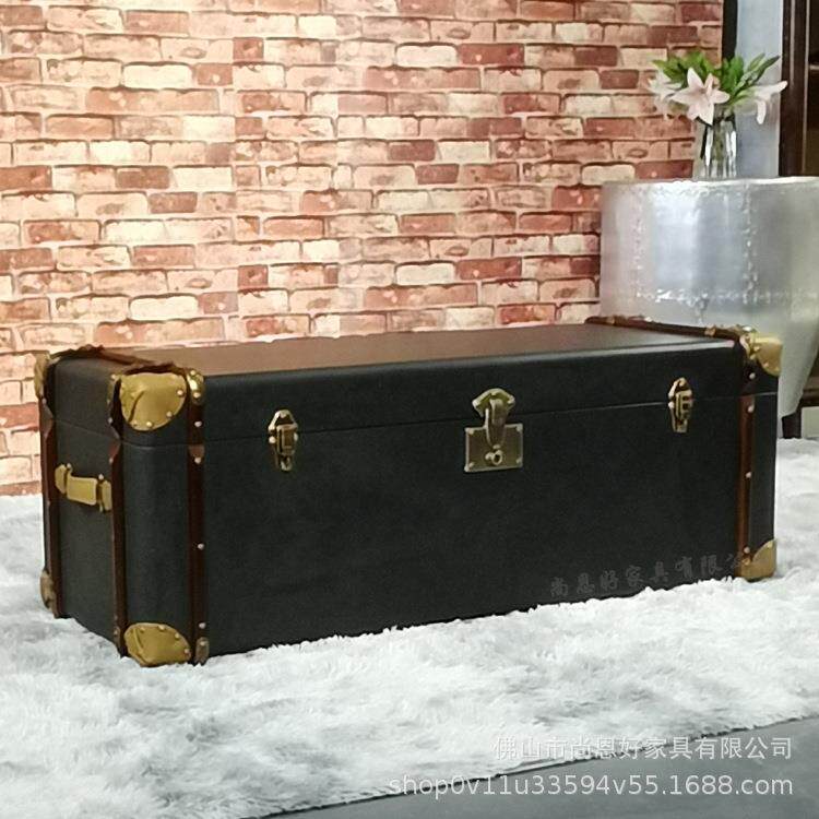 美式藤条复古皮艺个性边柜设计师创意翻盖收纳柜客厅服装店视听柜