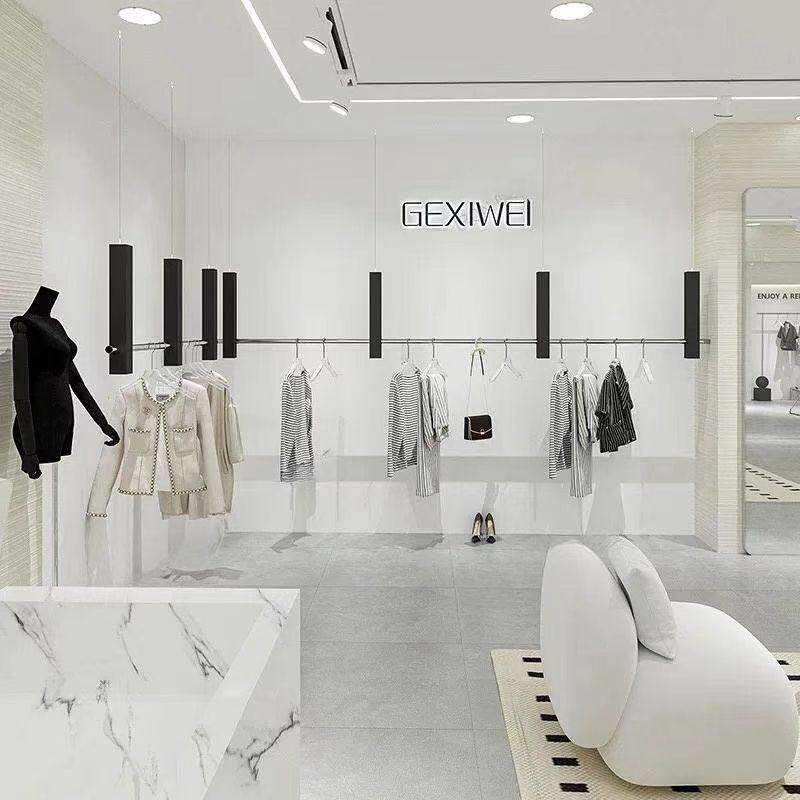 服装店展示架不锈钢吊架女装店铺钢丝吊杠升降挂衣架上墙陈列货架