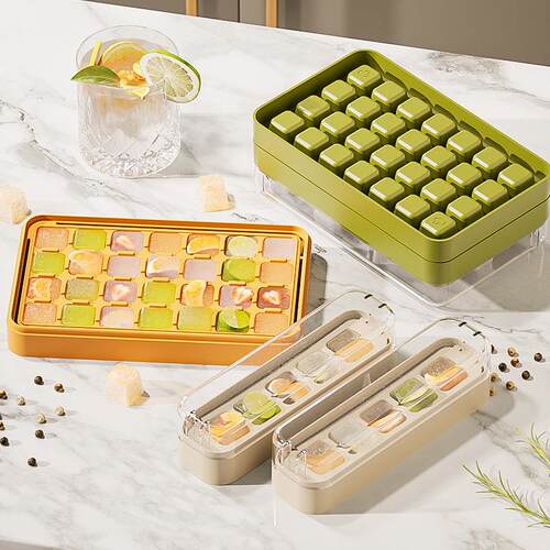 Press-type covered ice cube tray with easy demolding soft bo