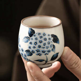 汝窑仿古国风茶杯猪油冻汝青绣球花闻香杯高档主人杯品茗杯子茶盏