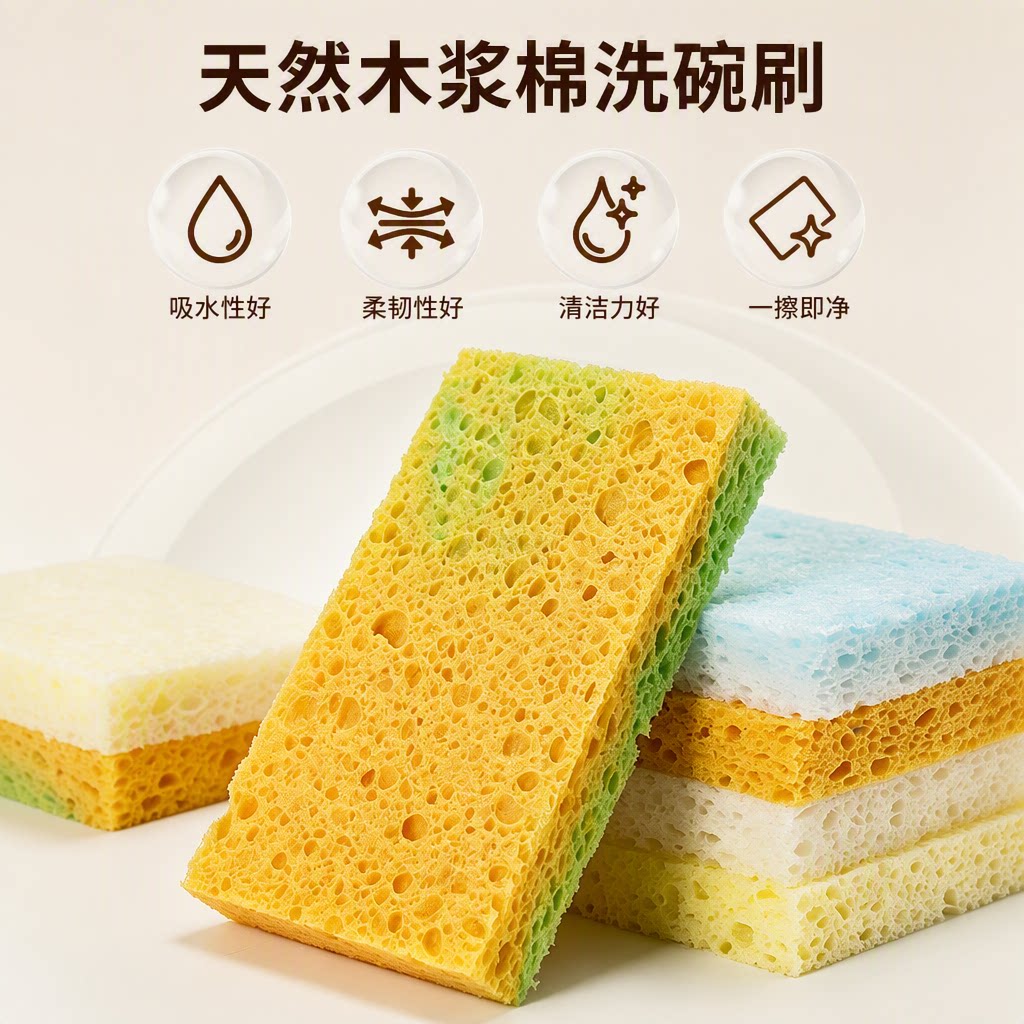 天然木浆棉海绵擦厨房洗碗刷锅去污吸水不易伤涂层魔力擦高密度