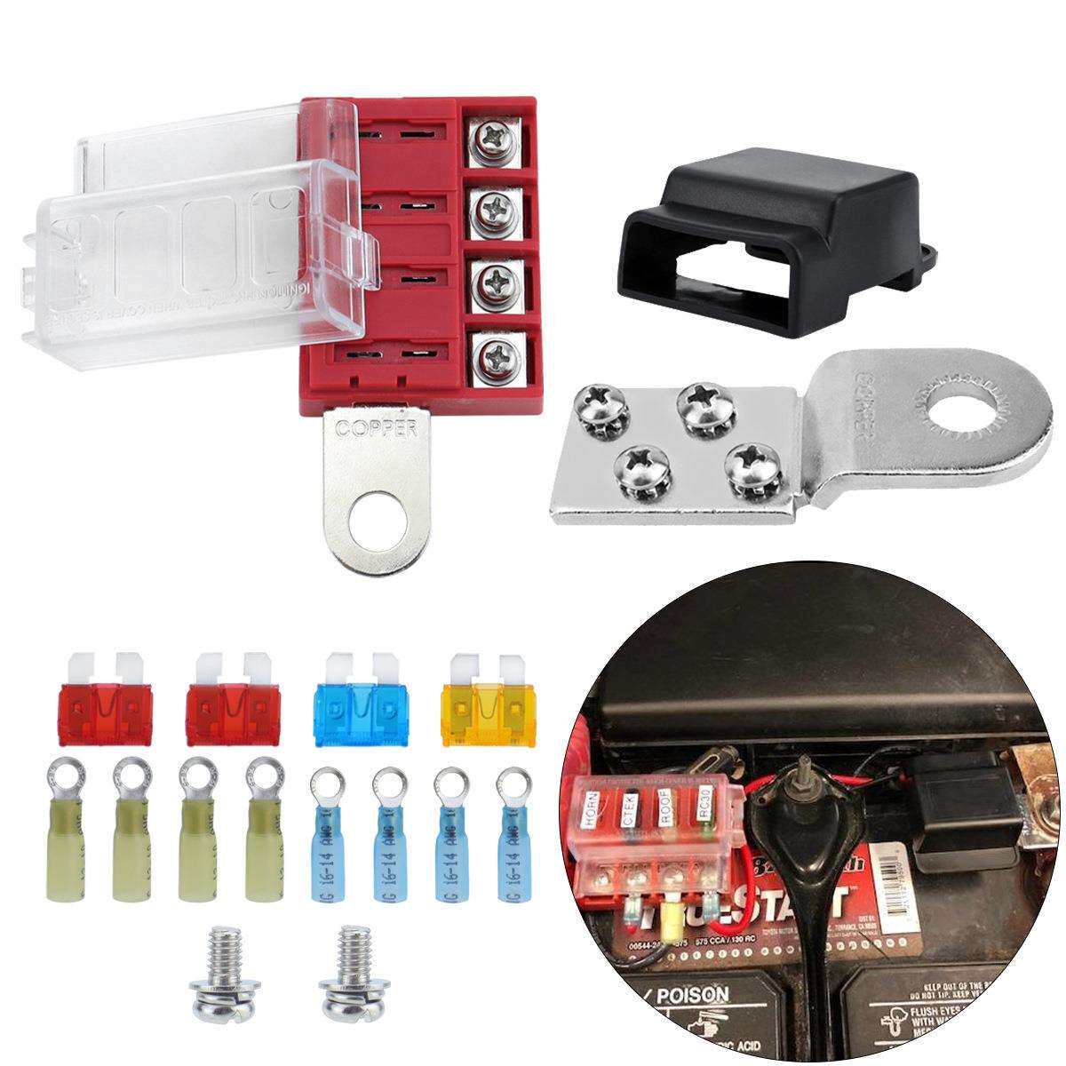 汽车蓝海系列4电路红色保险丝盒配黑色电池终端安装母线电池端子