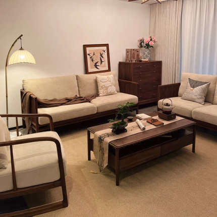 2025新中式实木黑胡桃白蜡木沙发茶几客厅家用酒店民宿办公室家具