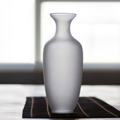 仿古琉璃花道器新中式 禅意棒槌瓶圆头长颈瓶磨砂玻璃花瓶茶室摆