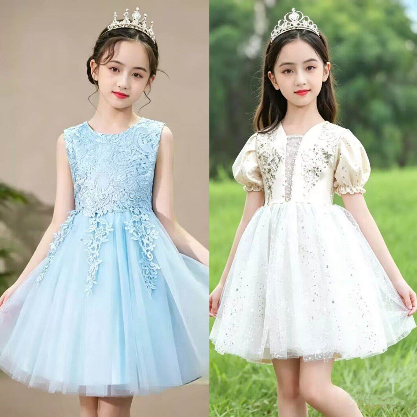 六一儿童演出服合唱白色公主裙舞台纱裙表演服幼儿园毕业照班服夏