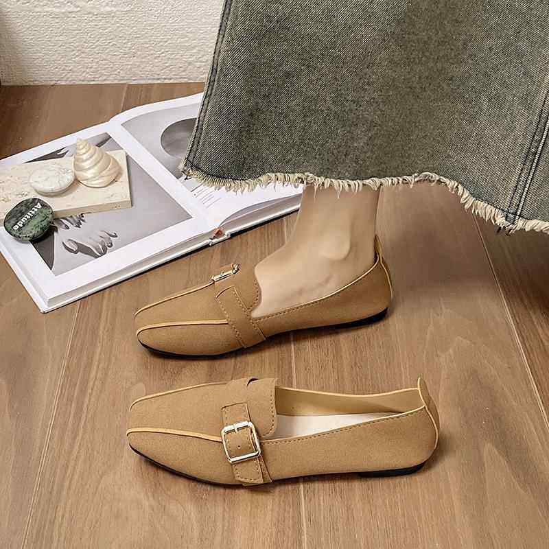 春季平底单鞋女2026年新款百搭方头浅口软底皮带扣时尚豆豆0117z,女鞋,浅口单鞋,淘宝优惠券,粉丝福利购,淘宝优惠卷