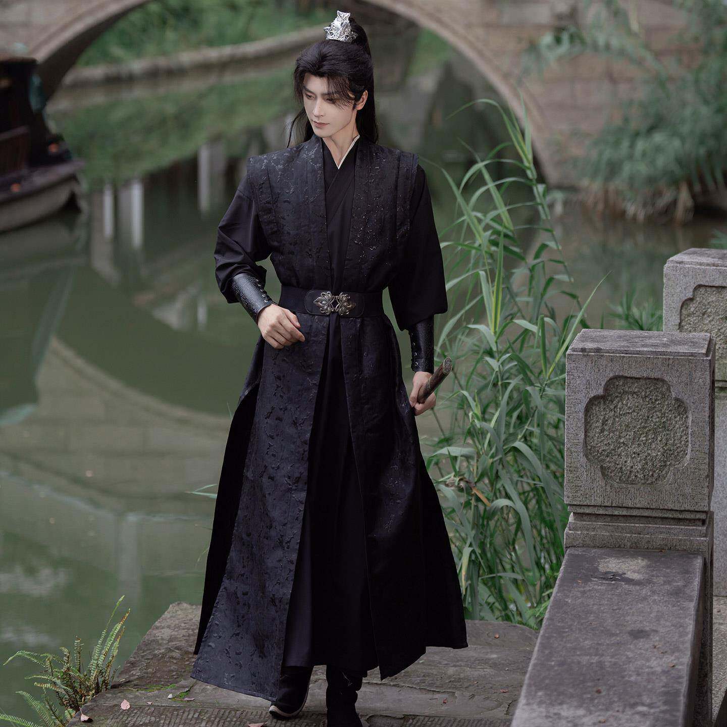 黑色武侠侠客汉服帅气劲装国潮古风影视服饰cos服舞蹈演出服古装