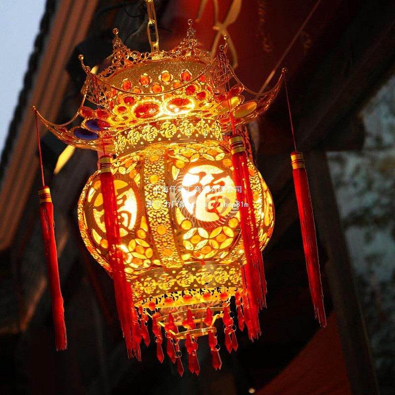 中式宫灯仿古吊灯七彩旋转灯笼水晶大门口复古过年装饰新年灯笼灯