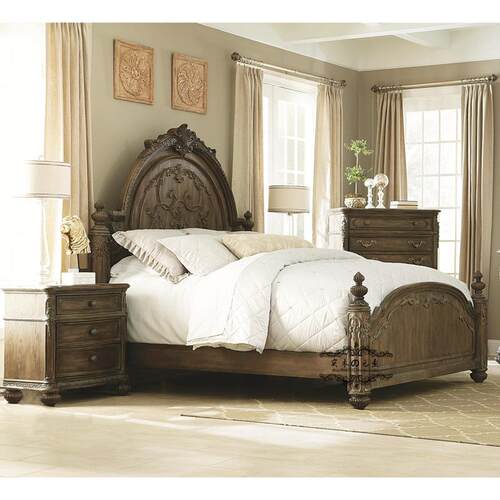 3689W美式乡村实木欧式复雕主花公床1.8米法式床宫古廷婚床双人