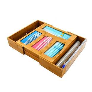 现货竹木保鲜膜盒保鲜袋收纳盒竹制收纳盒自封袋盒可伸缩保鲜膜盒