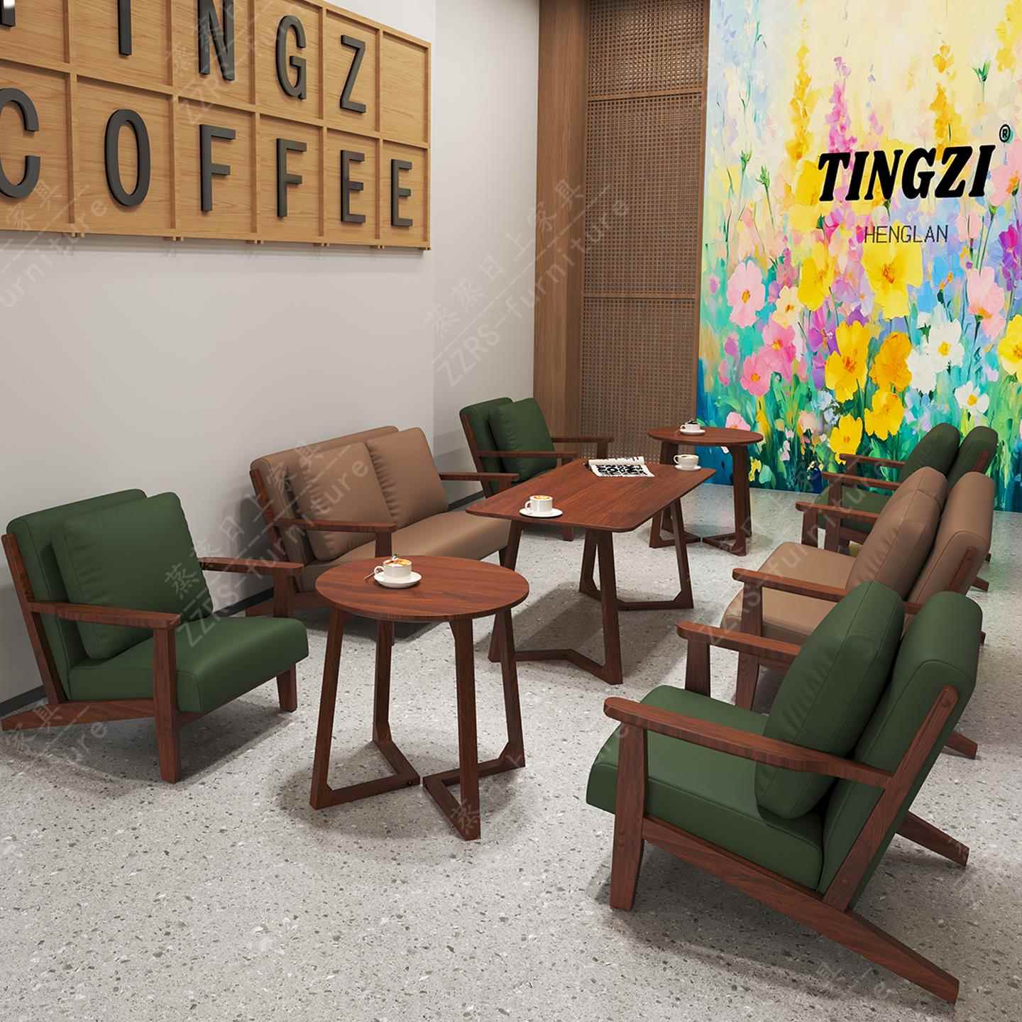 覆古咖啡厅奶茶店书吧桌椅组合民宿清吧饭厅休闲 卡座沙发接待洽