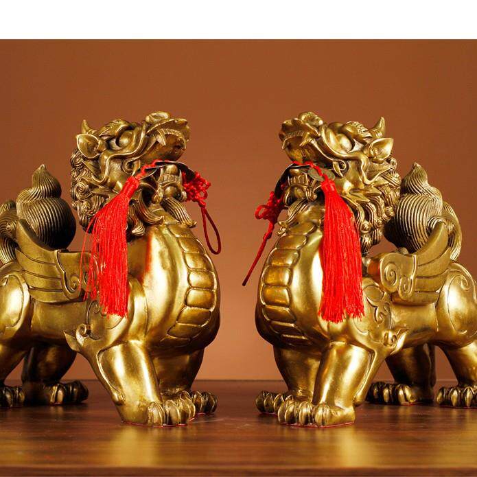 纯黄铜貔貅摆件一对招财聚财皮丘铜制客厅办公室开业特大号工艺品