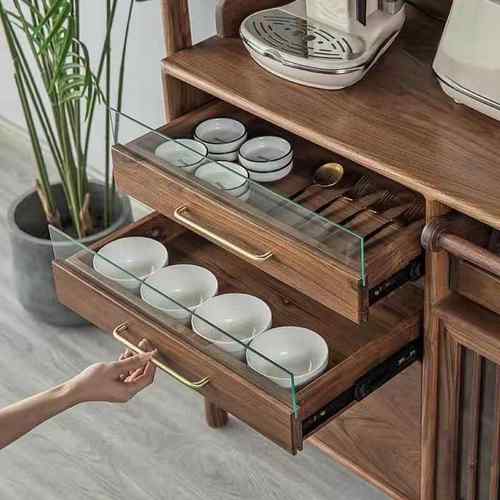 日式黑胡木餐边柜组柜玻璃组合柜现代简中式合约复古茶水CBG-0033