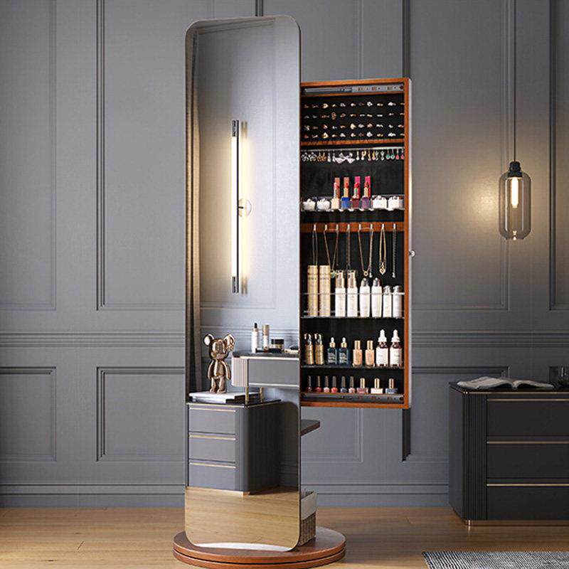 实木全身镜旋转镜子全身镜落地镜带化妆柜挂衣架一体收纳卧室家用