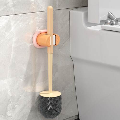 No-drill, heavy-duty bathroom mop holder and organizer. This