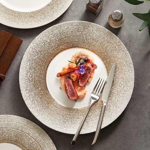 拉丝纹理餐盘商用牛排盘创意陶瓷甜品寿司盘luxury dinner plate
