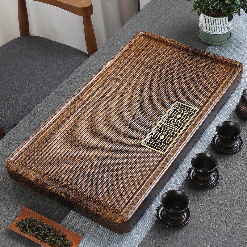 整块鸡翅木茶盘家用实木排水茶海 中式风格功夫茶具手工茶台