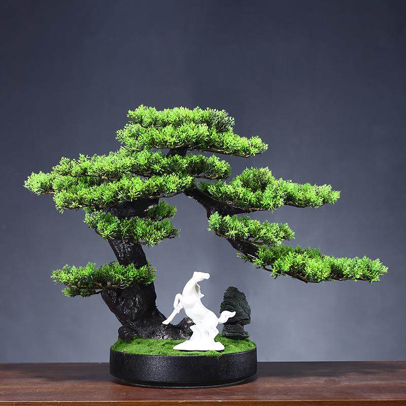 创意仿真迎客松盆景客厅桌面绿植盆栽玄关电视柜假花植物崖柏摆件