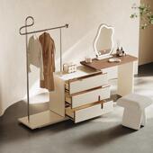 斗梳柜台卧室床尾衣帽架一体实木SZT 80化妆地桌收纳储物柜落妆挂